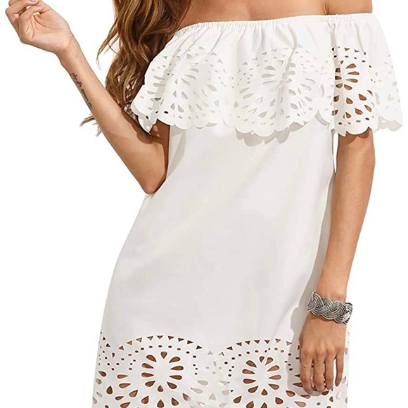 Off Shoulder Ruffle Tunic Shift Dress - Picture 2 of 4